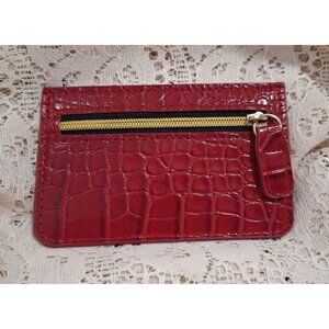 EUC B-Low The Belt Red Faux Croc Embossed Card Holder Wallet With Zipper